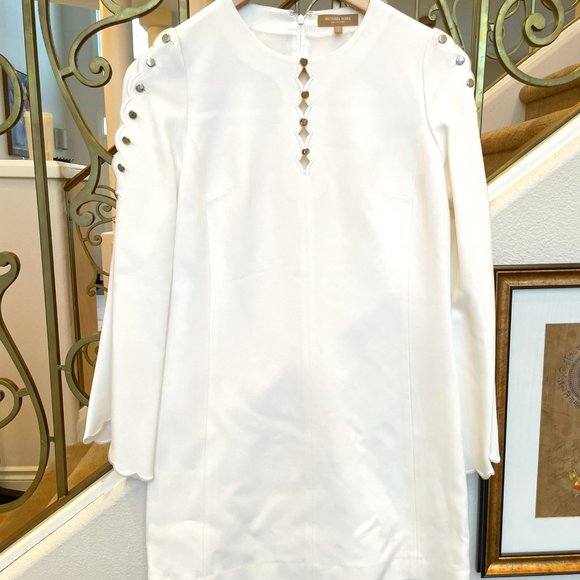 Michael Kors Scallop Sleeve Dress - White - Picture 1 of 7